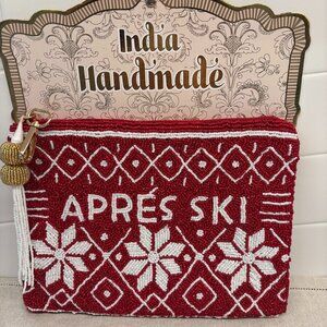 Made in India "Apres Ski" Wristlet - Red and White - Large - Beaded